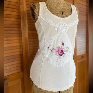 Free People | Cream Thermal Floral Embroidered Tank | M